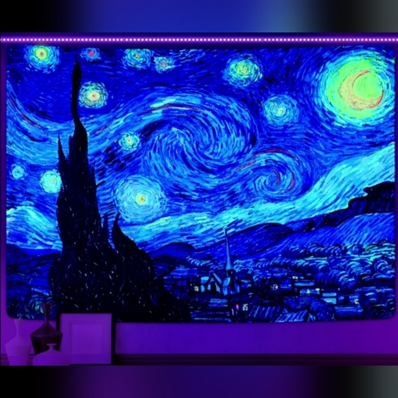 Black Light Starry Night Vincent Van Gogh Big Wall Tapestry UV Blacklight New - Picture 4 of 11